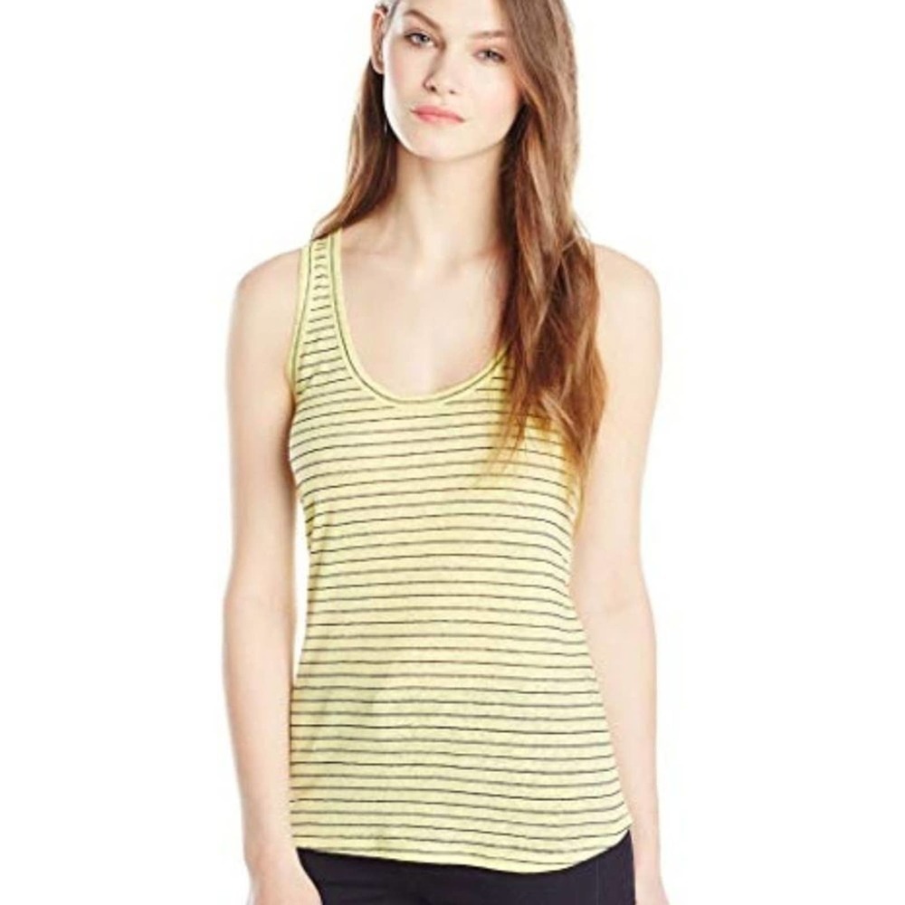 Joie Imre Scoop Neck 100% Linen Yellow & Blue Stripe Sleeveless Top Size XS